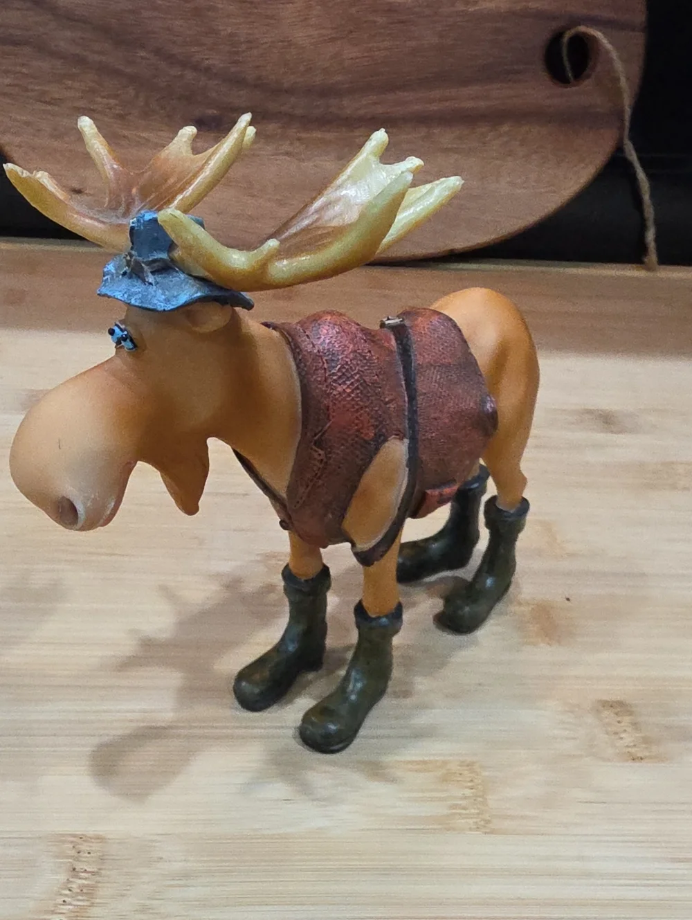 Plastic Whimsical Brown Moose Fig with Green Boots Approximately 5.5 In T 6 In L